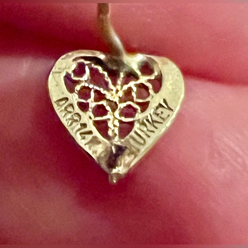 14k Solid Yellow Gold Heart Single Stud Earring O… - image 5